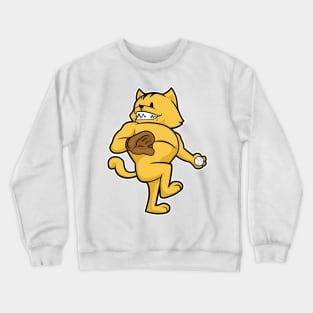 Cat at Baseball with Catch glove Crewneck Sweatshirt